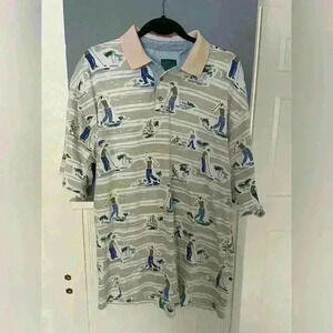 BUGLE BOY Vintage Golf Polo Golf Clubs/Swing Chambray Collar Detail Men's XL